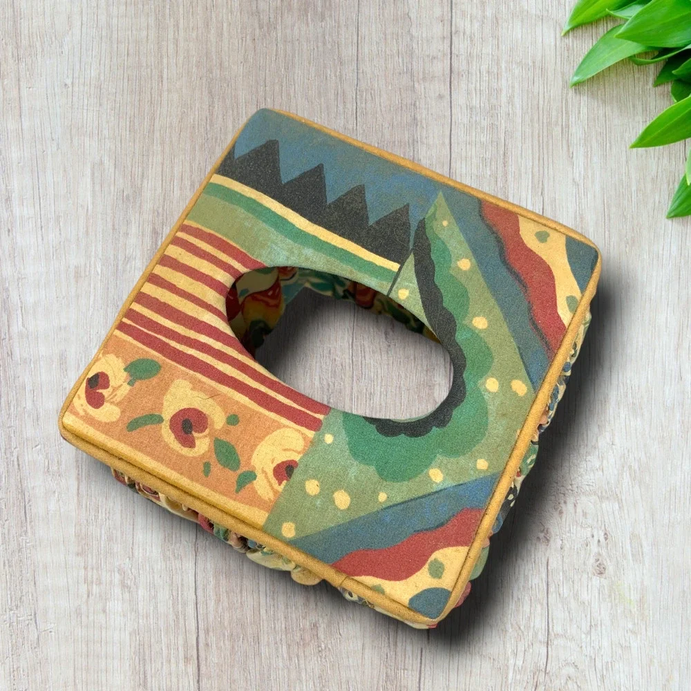 Vintage 90s Touch of Class Fabric Tissue Box Cover Cottage Floral Patchwork Cube